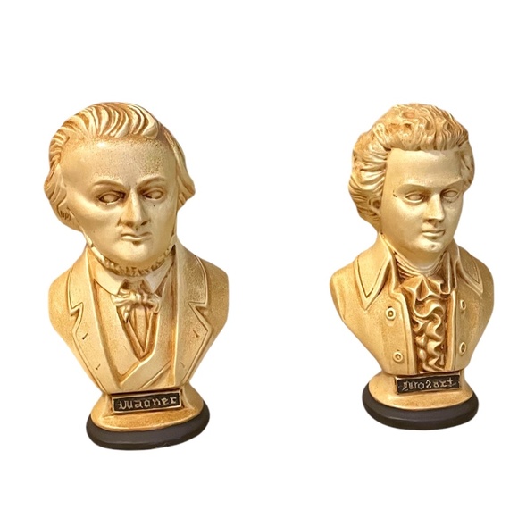 Vintage Amadeus Mozart & Wagner ClassicalMusic Composer Cream Ceramic Bust